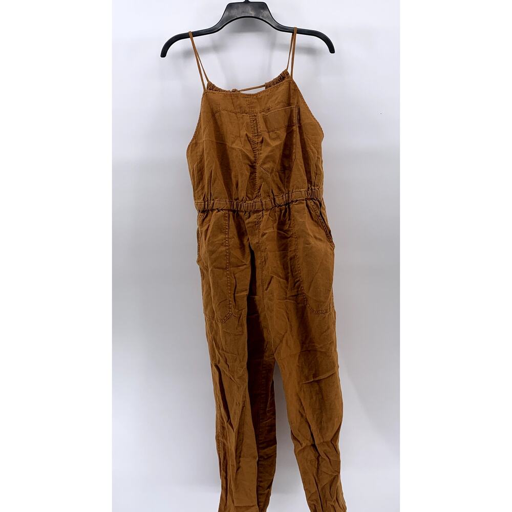 EVERLANE Women's Brown Linen Shoestring Apron Open-Back Jumpsuit SZ S - Picture 2 of 12